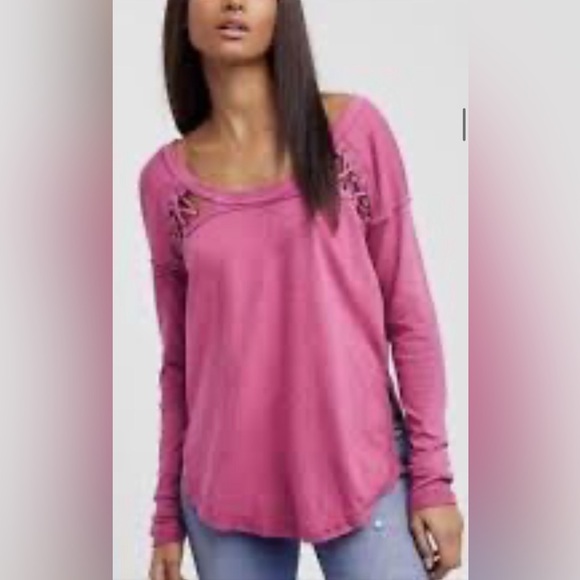 We The Free Tops - Free People We The Free First Love Lace-Up Top Cut Out Shoulders Berry Size S